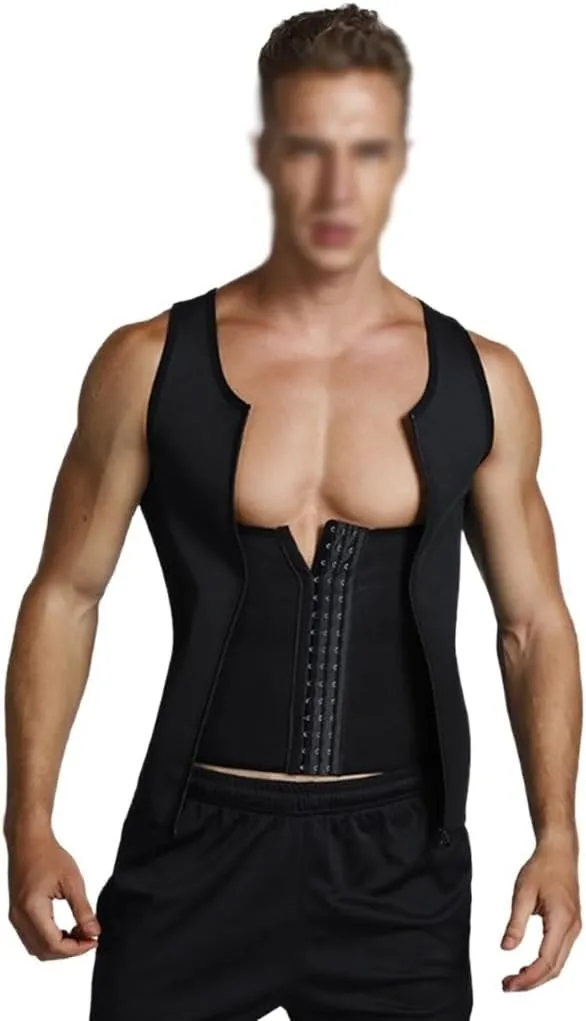 Mens Compression Shirt Belly Slimming Body Shaper Waist Trainer Vest Sleeveless Zipper Undershirt Tank Top Shapewear
