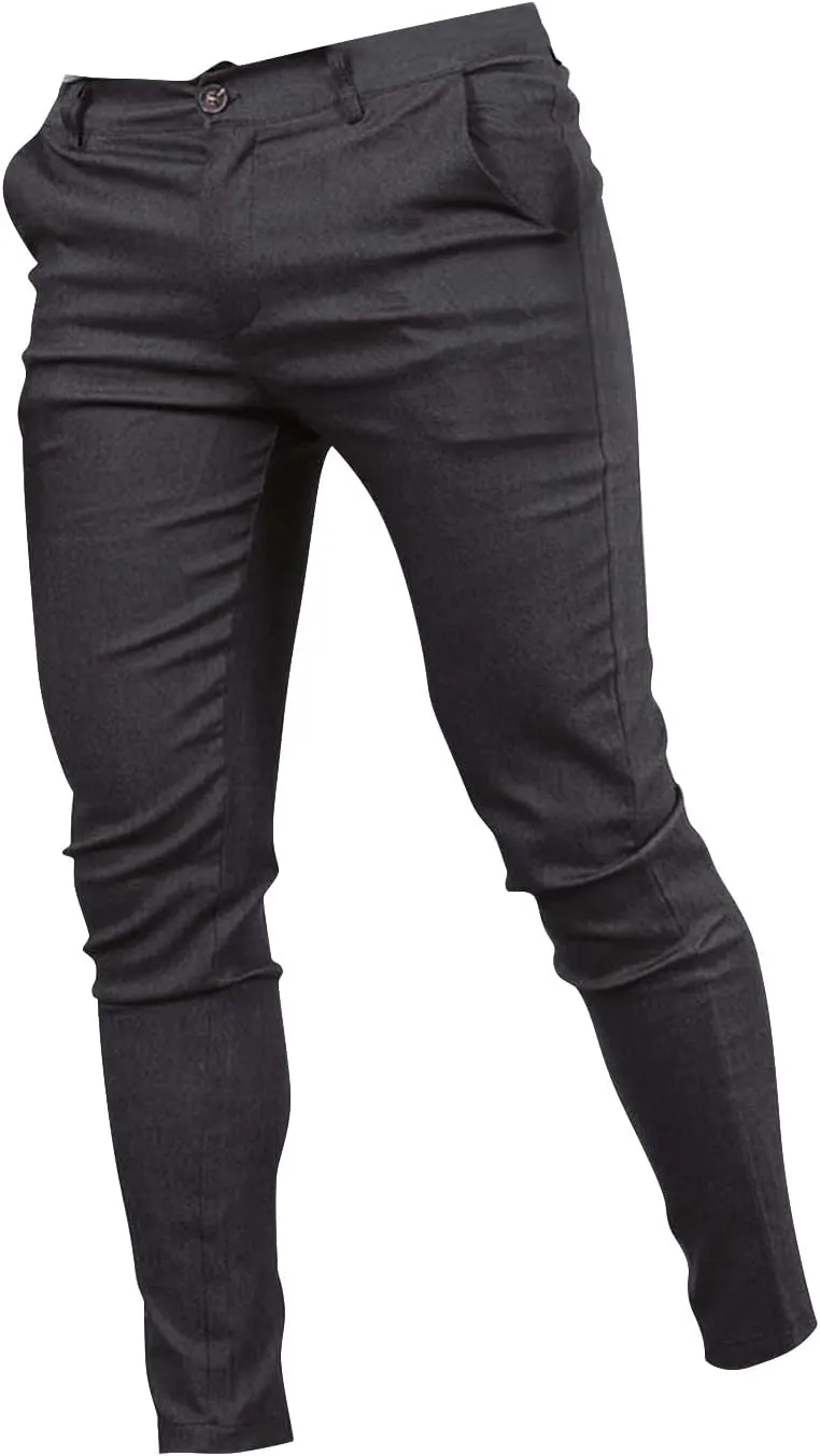 Mens Dress Pants Slim Fit Stretch Tapered Suit Trousers Casual Lightweight Business Work Clothes