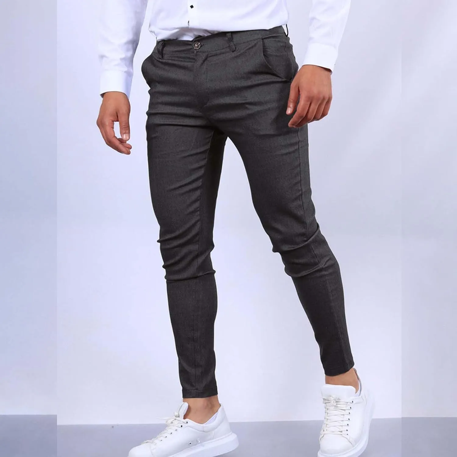 Mens Dress Pants Slim Fit Stretch Tapered Suit Trousers Casual Lightweight Business Work Clothes