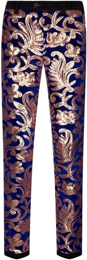 Men's Fashion Floral Glitter Sequin Velvet Pants