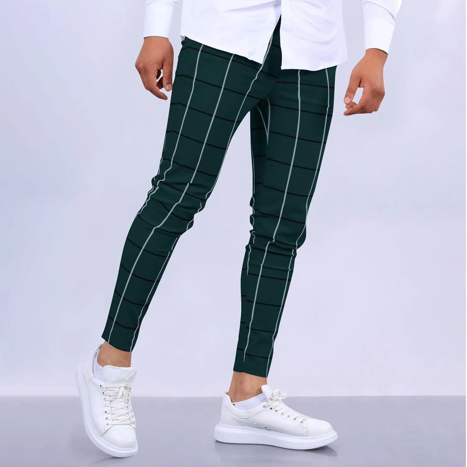 Mens Golf Pants Slim Fit Plaid Skinny Long Pants Casual Fashion Stretch Cotton Chino Pants with Pockets