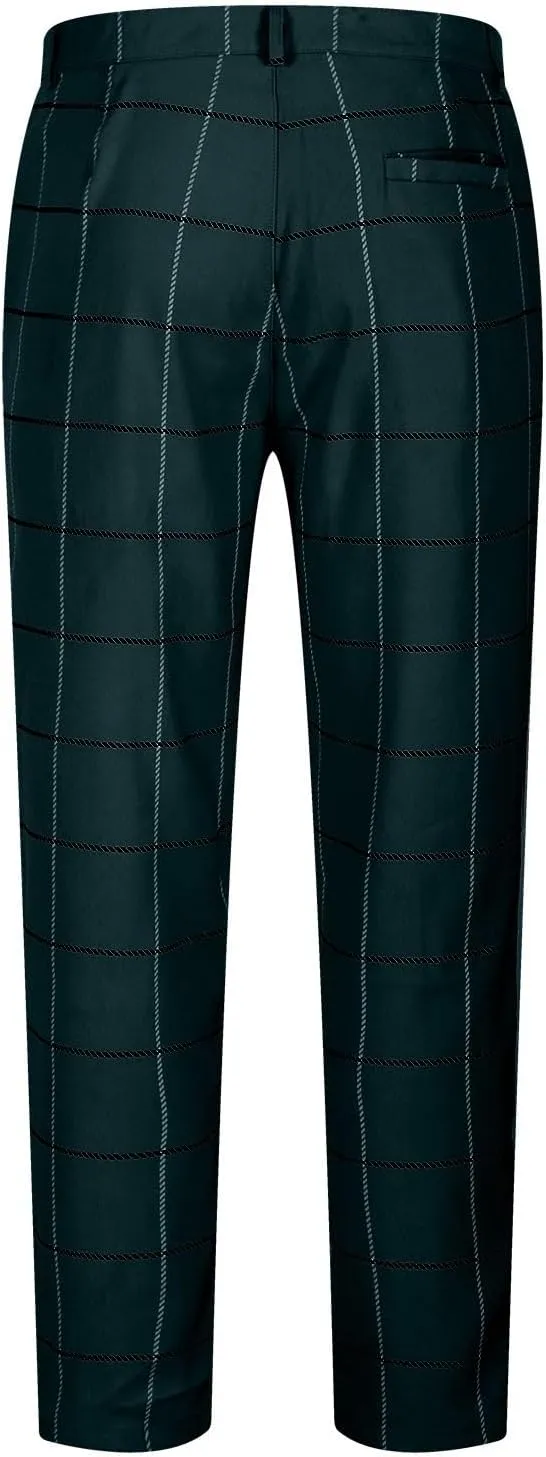 Mens Golf Pants Slim Fit Plaid Skinny Long Pants Casual Fashion Stretch Cotton Chino Pants with Pockets
