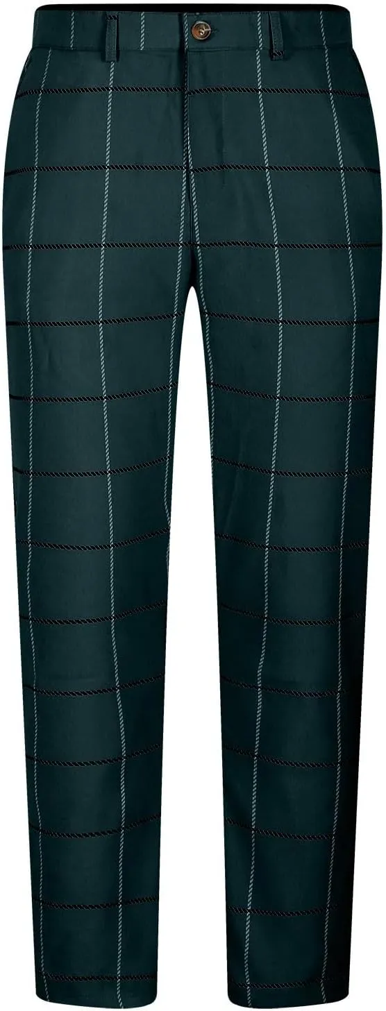 Mens Golf Pants Slim Fit Plaid Skinny Long Pants Casual Fashion Stretch Cotton Chino Pants with Pockets
