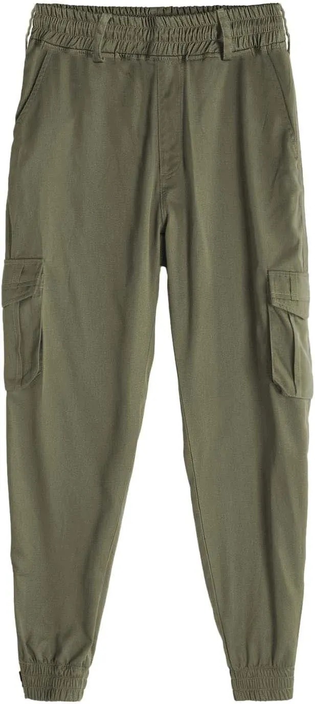 Men's Hiking Cargo Pants Joggers Slim Fit Stretch Lightweight Casual Elastic Waist Tapered Work Pants with Pockets