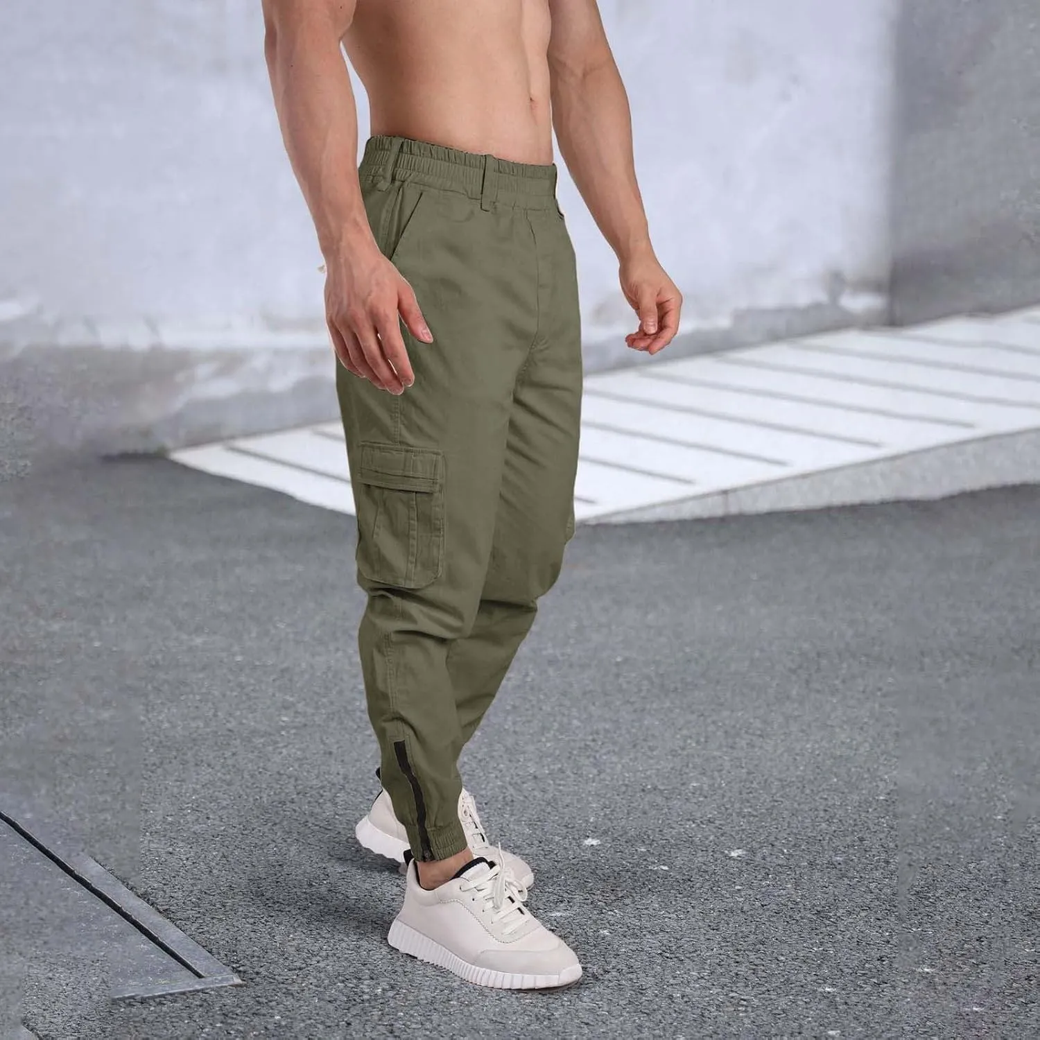 Men's Hiking Cargo Pants Joggers Slim Fit Stretch Lightweight Casual Elastic Waist Tapered Work Pants with Pockets