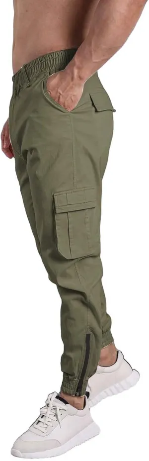 Men's Hiking Cargo Pants Joggers Slim Fit Stretch Lightweight Casual Elastic Waist Tapered Work Pants with Pockets