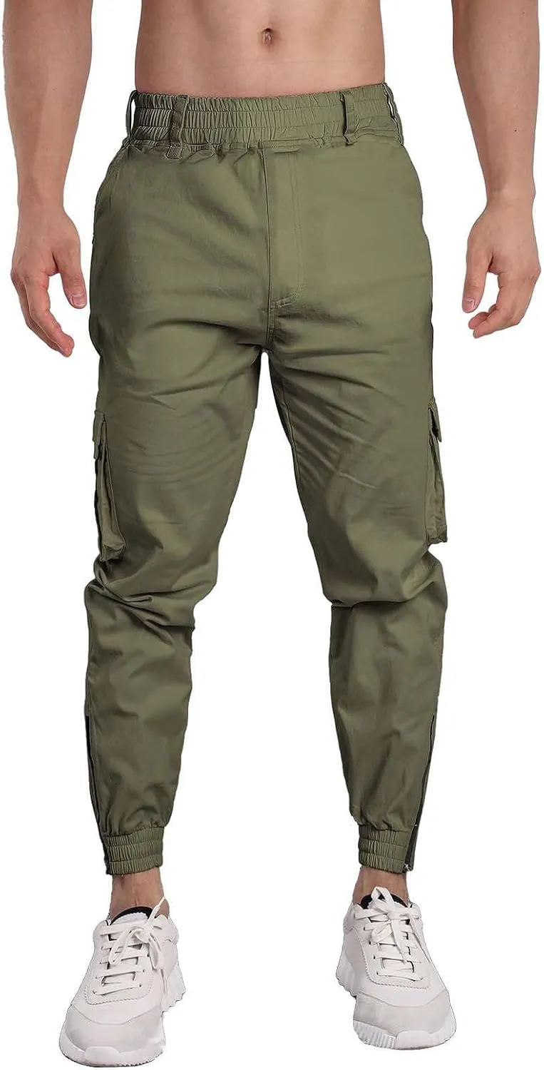 Men's Hiking Cargo Pants Joggers Slim Fit Stretch Lightweight Casual Elastic Waist Tapered Work Pants with Pockets