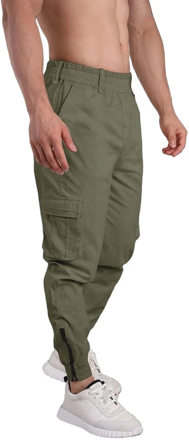 Men's Hiking Cargo Pants Joggers Slim Fit Stretch Lightweight Casual Elastic Waist Tapered Work Pants with Pockets