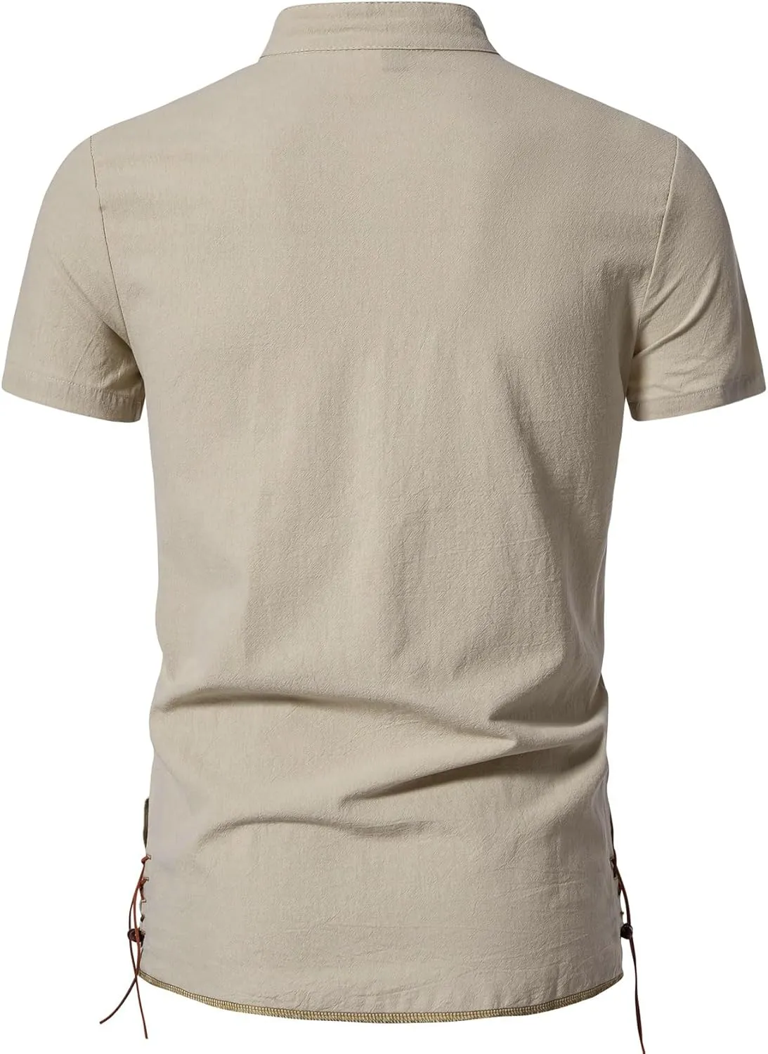 Men's Pure Cotton Vintage Short Sleeve Lace Up Shirts for Renaissance Pirate Viking Medieval Costume