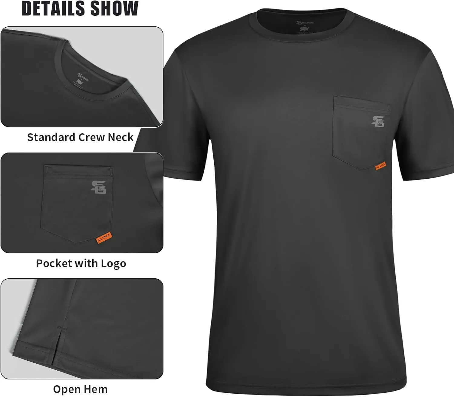 Men's Rash Guard Shirts UPF 50  Moisture Wicking Short Sleeve Chest Pocket Quick Dry Lightweight