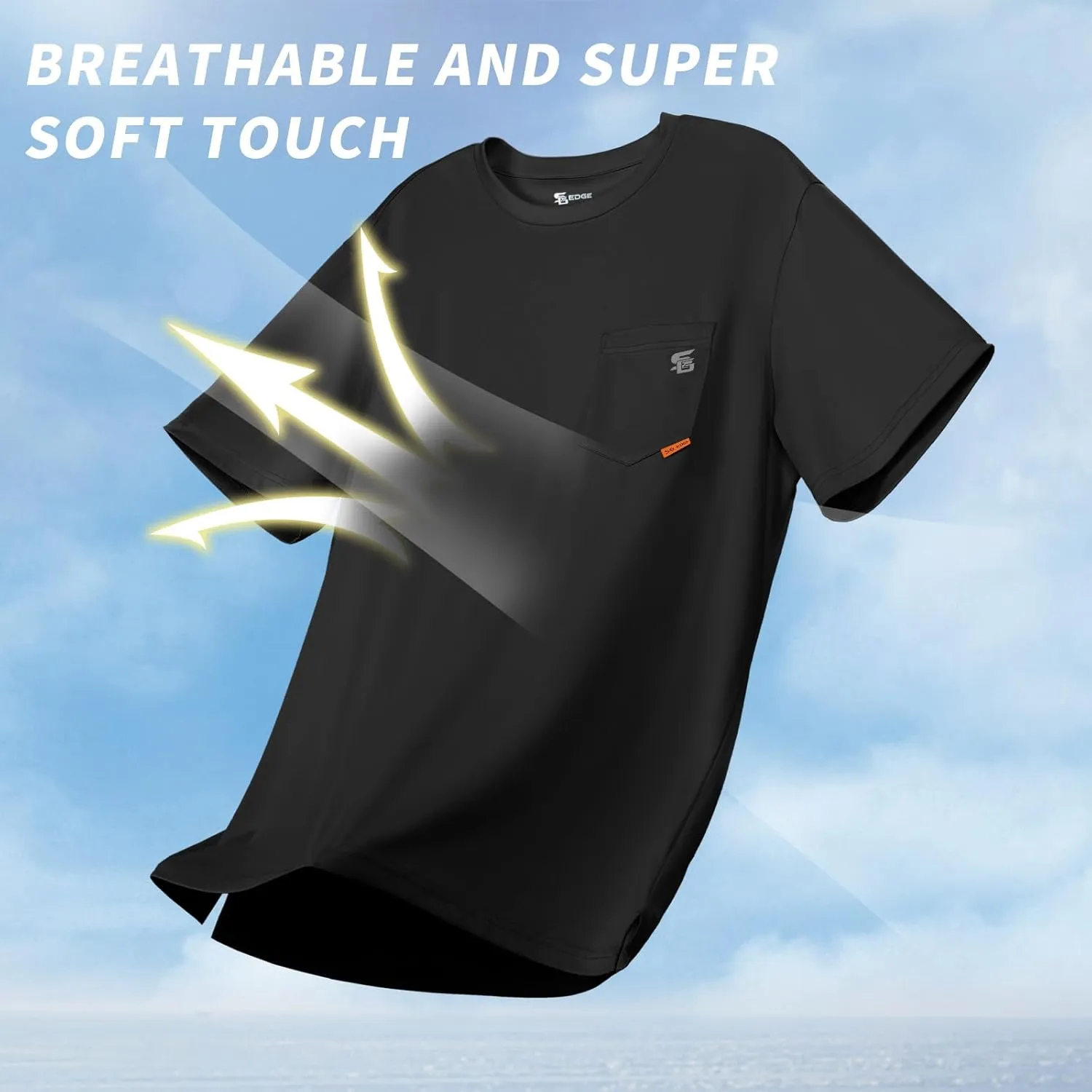 Men's Rash Guard Shirts UPF 50  Moisture Wicking Short Sleeve Chest Pocket Quick Dry Lightweight