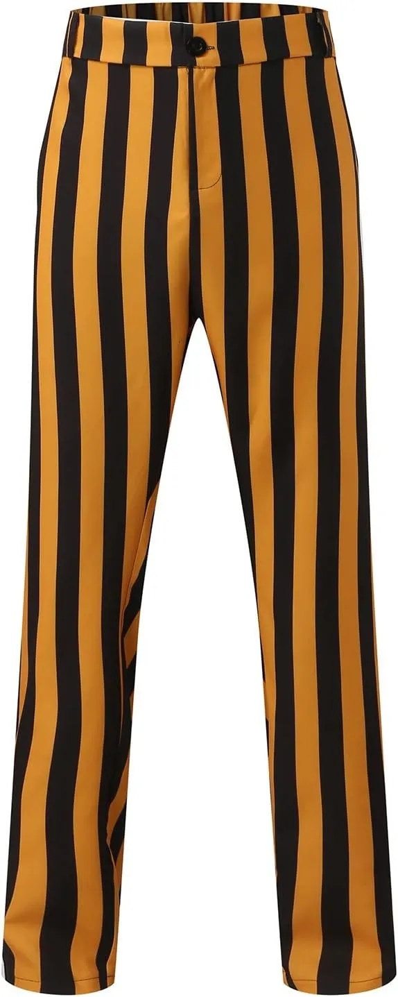 Mens Striped Ankle Pants Casual Slim Fit Flat Front Plaid Pants Fashion Skinny Stretch Dress Pants with Pockets