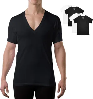 Men's Sweatproof Undershirt | Cotton Deep V Neck | Original Fit | with Sweat Pads | White, Black | 4 Pk Bundle | Large