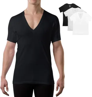 Men's Sweatproof Undershirt | Cotton Deep V Neck | Original Fit | with Sweat Pads | White, Black, Gray | Bundle | Large