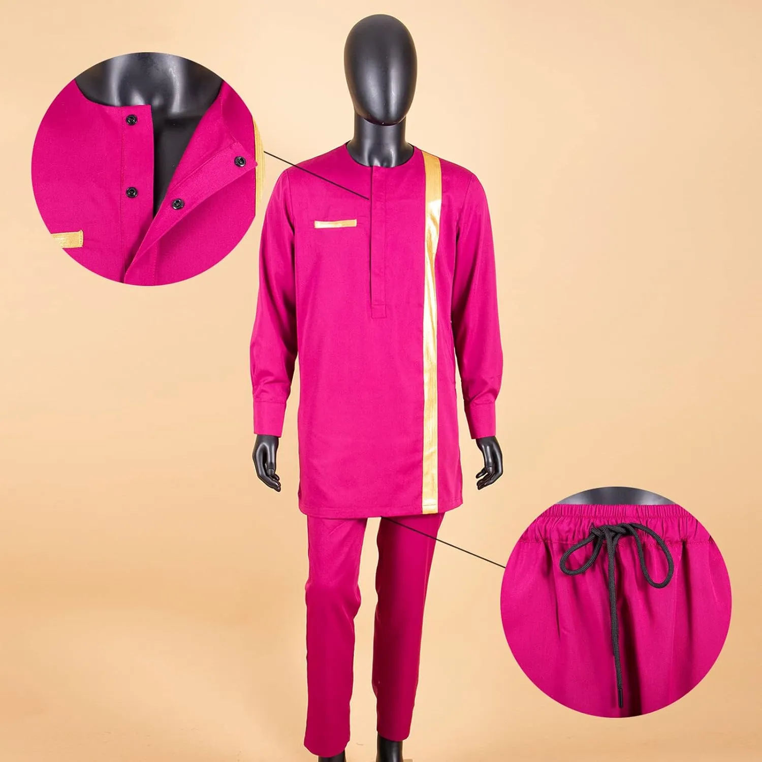 Men`s Tracksuits Full Sleeve Embroidery Shirts and Pant 2 Piece Set Dashiki Outfits African Suits for Men