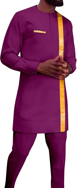 Men`s Tracksuits Full Sleeve Embroidery Shirts and Pant 2 Piece Set Dashiki Outfits African Suits for Men
