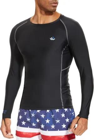 Mens UPF 50  Compression Rash Guard Long Sleeve UV Sun Protection Surf Skin Shirt Quick Dry Performance Fit