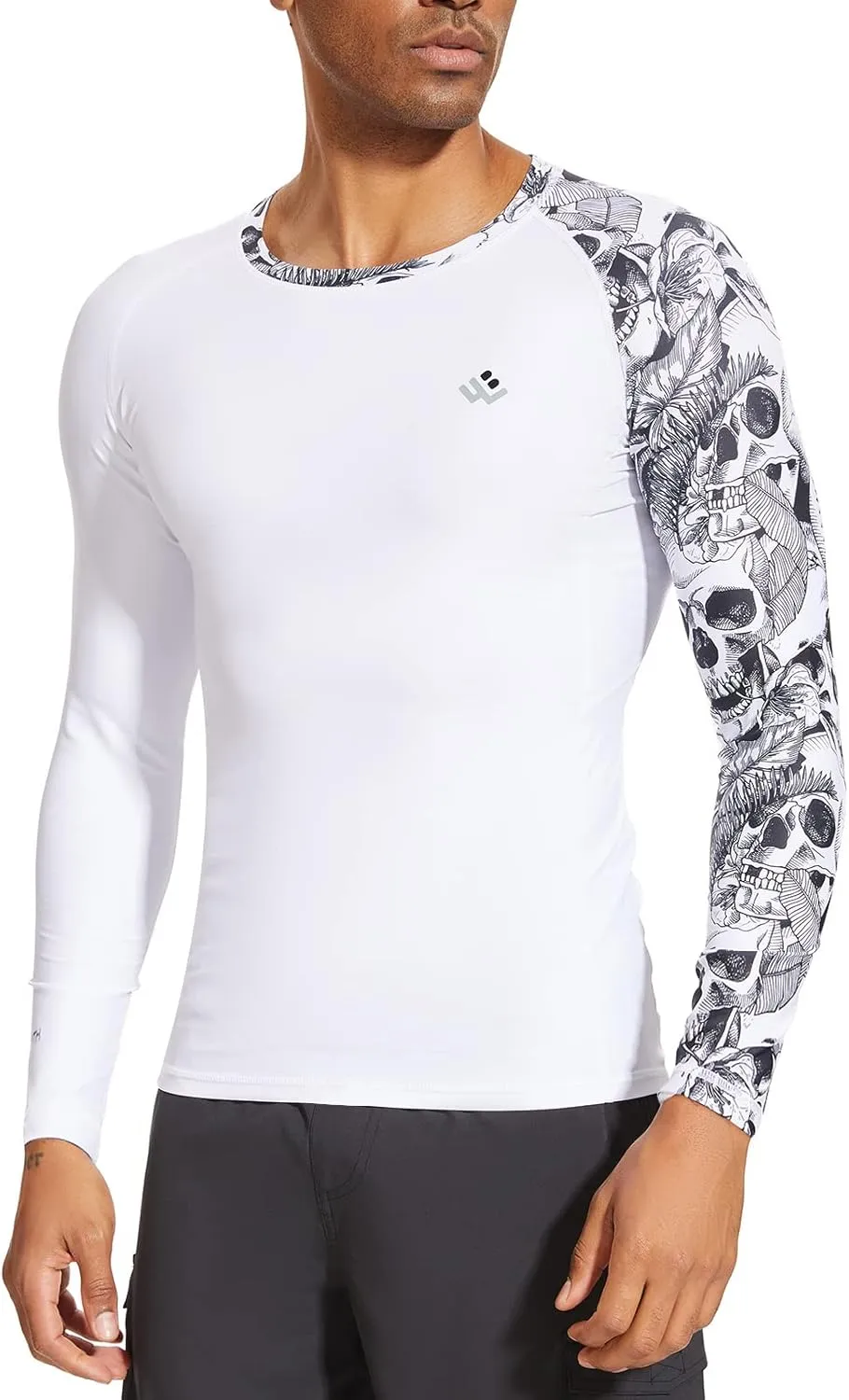 Mens UPF 50  Compression Rash Guard Long Sleeve UV Sun Protection Surf Skin Shirt Quick Dry Performance Fit