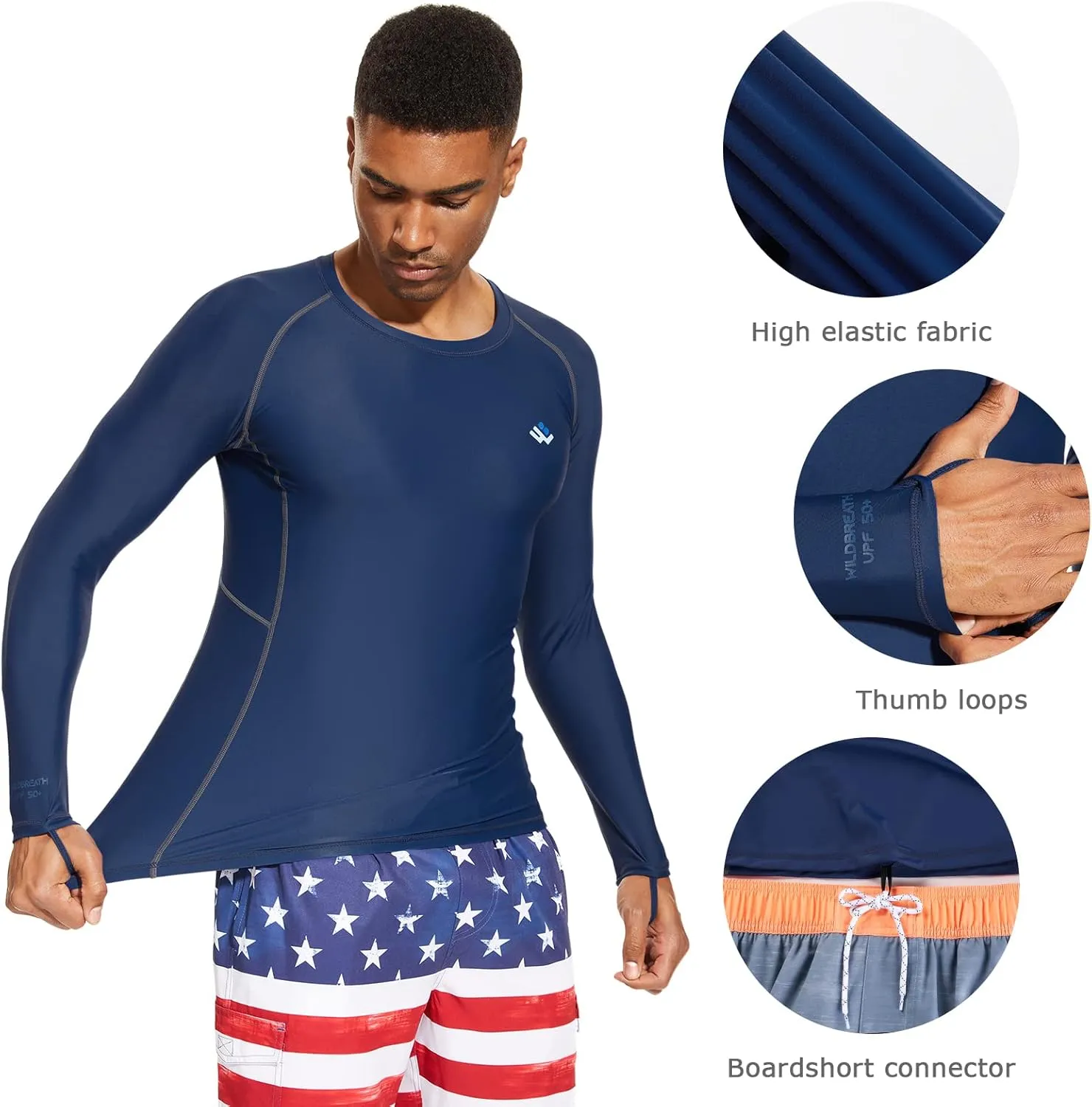Mens UPF 50  Compression Rash Guard Long Sleeve UV Sun Protection Surf Skin Shirt Quick Dry Performance Fit