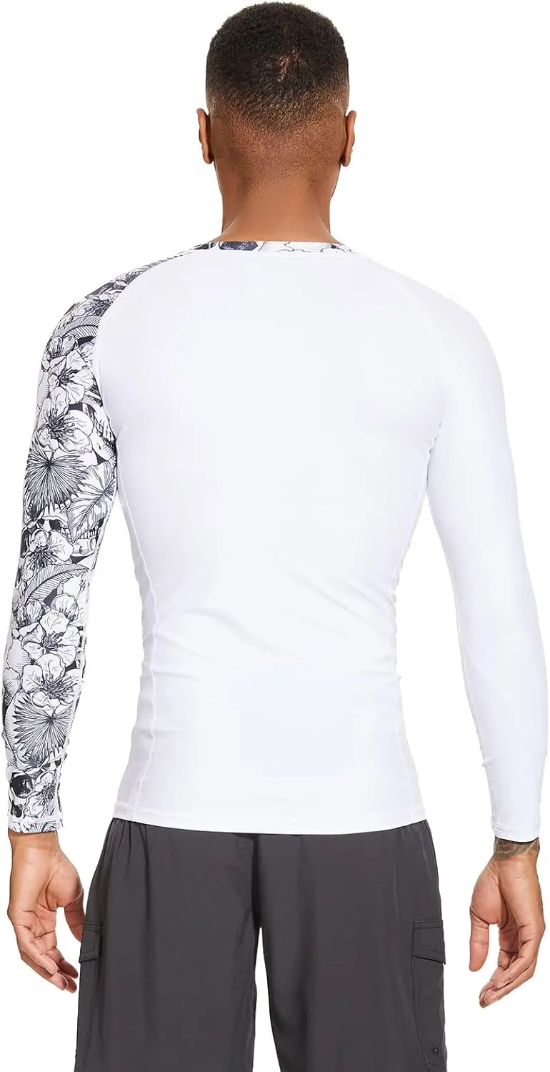 Mens UPF 50  Compression Rash Guard Long Sleeve UV Sun Protection Surf Skin Shirt Quick Dry Performance Fit