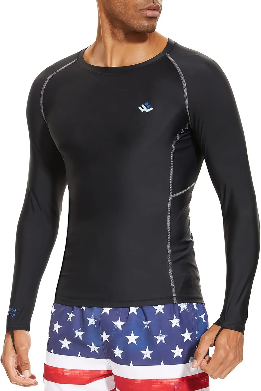 Mens UPF 50  Compression Rash Guard Long Sleeve UV Sun Protection Surf Skin Shirt Quick Dry Performance Fit