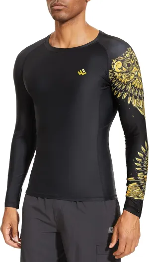 Mens UPF 50  Compression Rash Guard Long Sleeve UV Sun Protection Surf Skin Shirt Quick Dry Performance Fit
