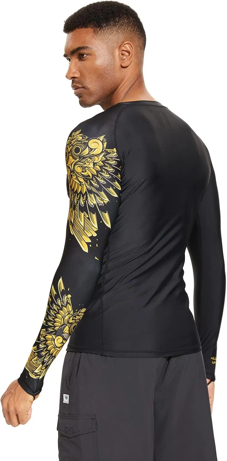 Mens UPF 50  Compression Rash Guard Long Sleeve UV Sun Protection Surf Skin Shirt Quick Dry Performance Fit