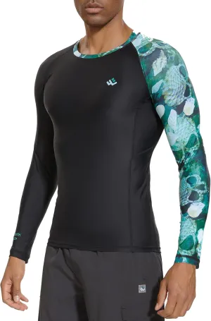 Mens UPF 50  Compression Rash Guard Long Sleeve UV Sun Protection Surf Skin Shirt Quick Dry Performance Fit