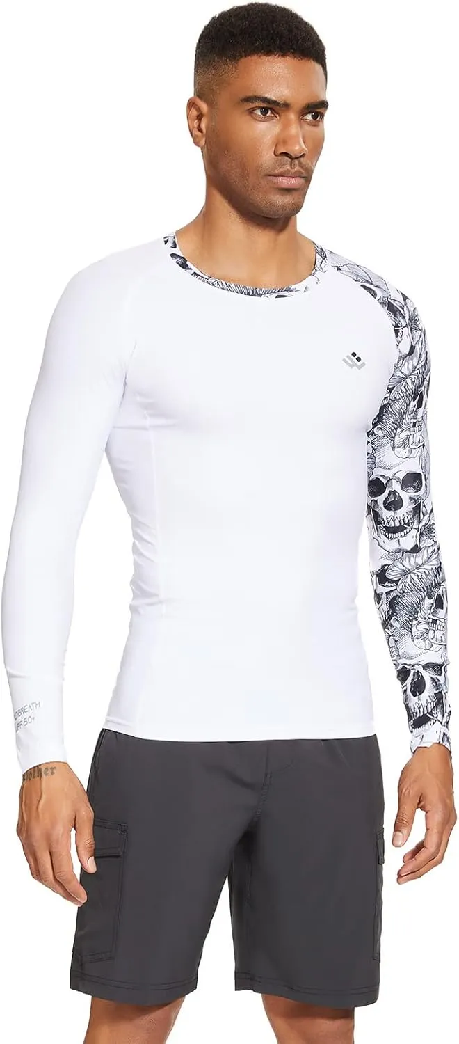 Mens UPF 50  Compression Rash Guard Long Sleeve UV Sun Protection Surf Skin Shirt Quick Dry Performance Fit