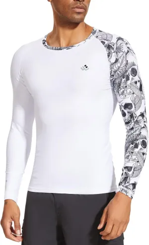 Mens UPF 50  Compression Rash Guard Long Sleeve UV Sun Protection Surf Skin Shirt Quick Dry Performance Fit