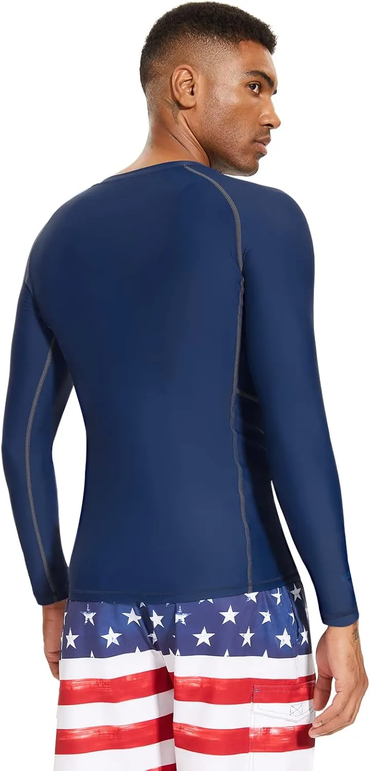 Mens UPF 50  Compression Rash Guard Long Sleeve UV Sun Protection Surf Skin Shirt Quick Dry Performance Fit
