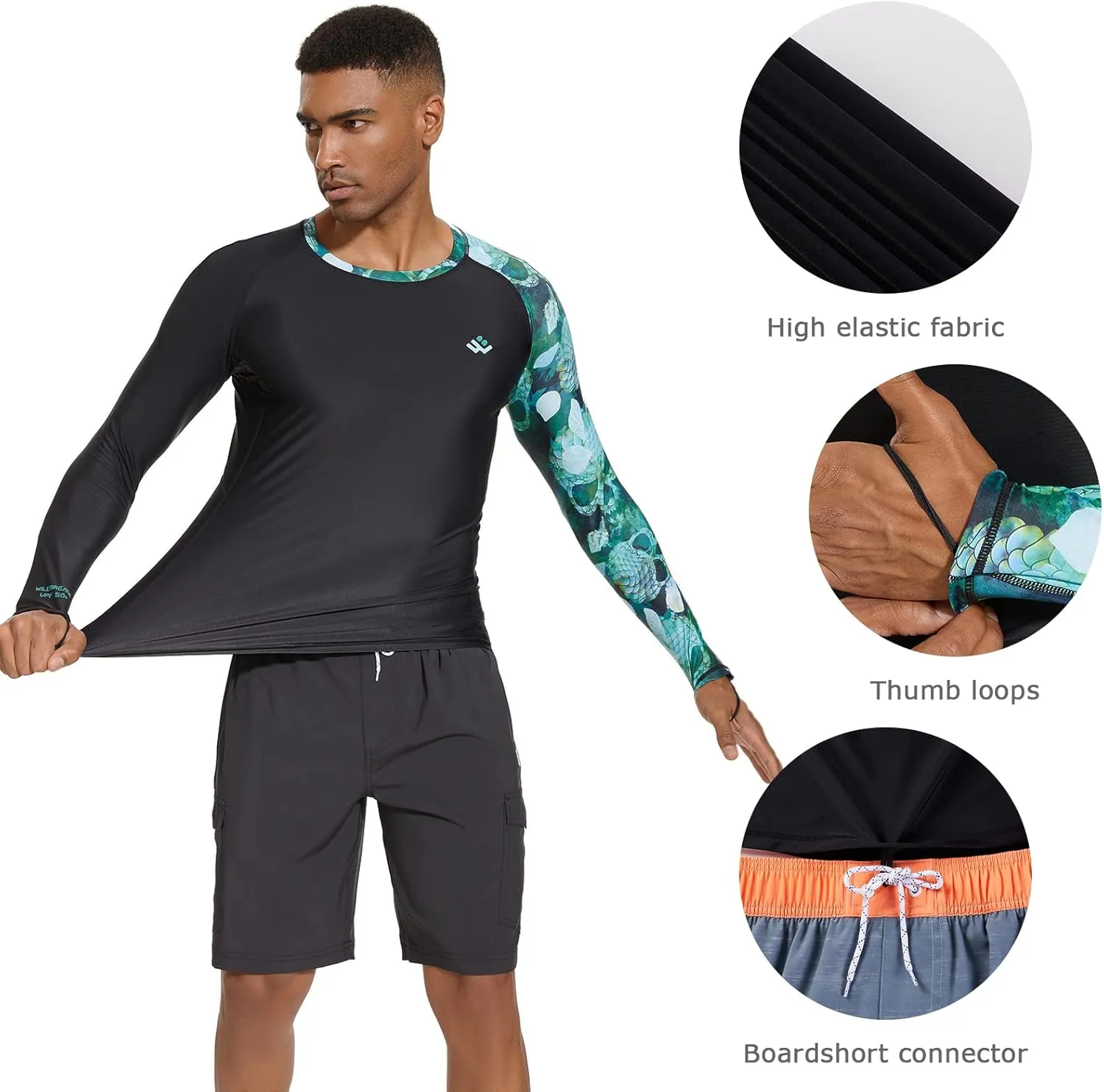 Mens UPF 50  Compression Rash Guard Long Sleeve UV Sun Protection Surf Skin Shirt Quick Dry Performance Fit
