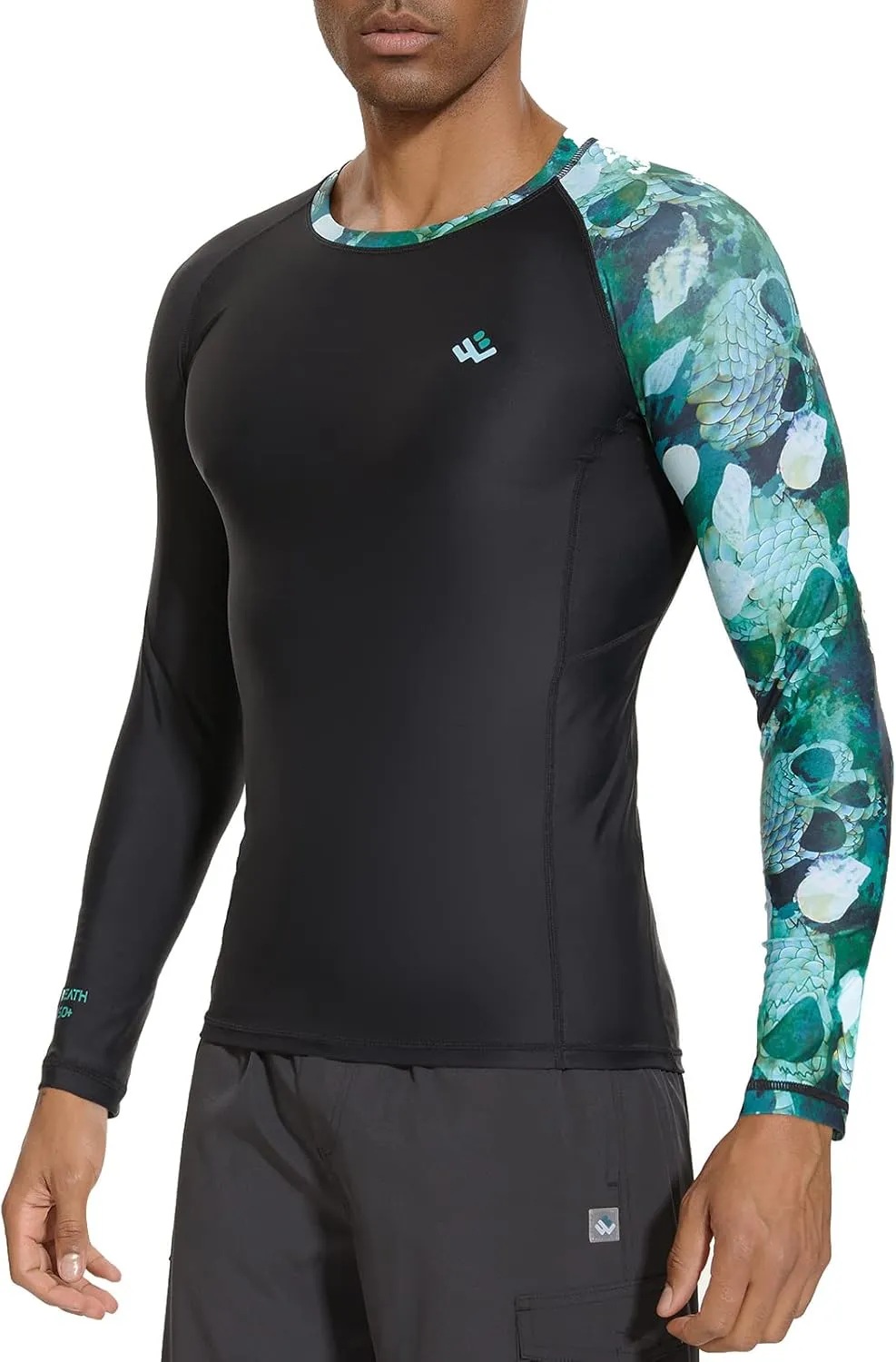 Mens UPF 50  Compression Rash Guard Long Sleeve UV Sun Protection Surf Skin Shirt Quick Dry Performance Fit