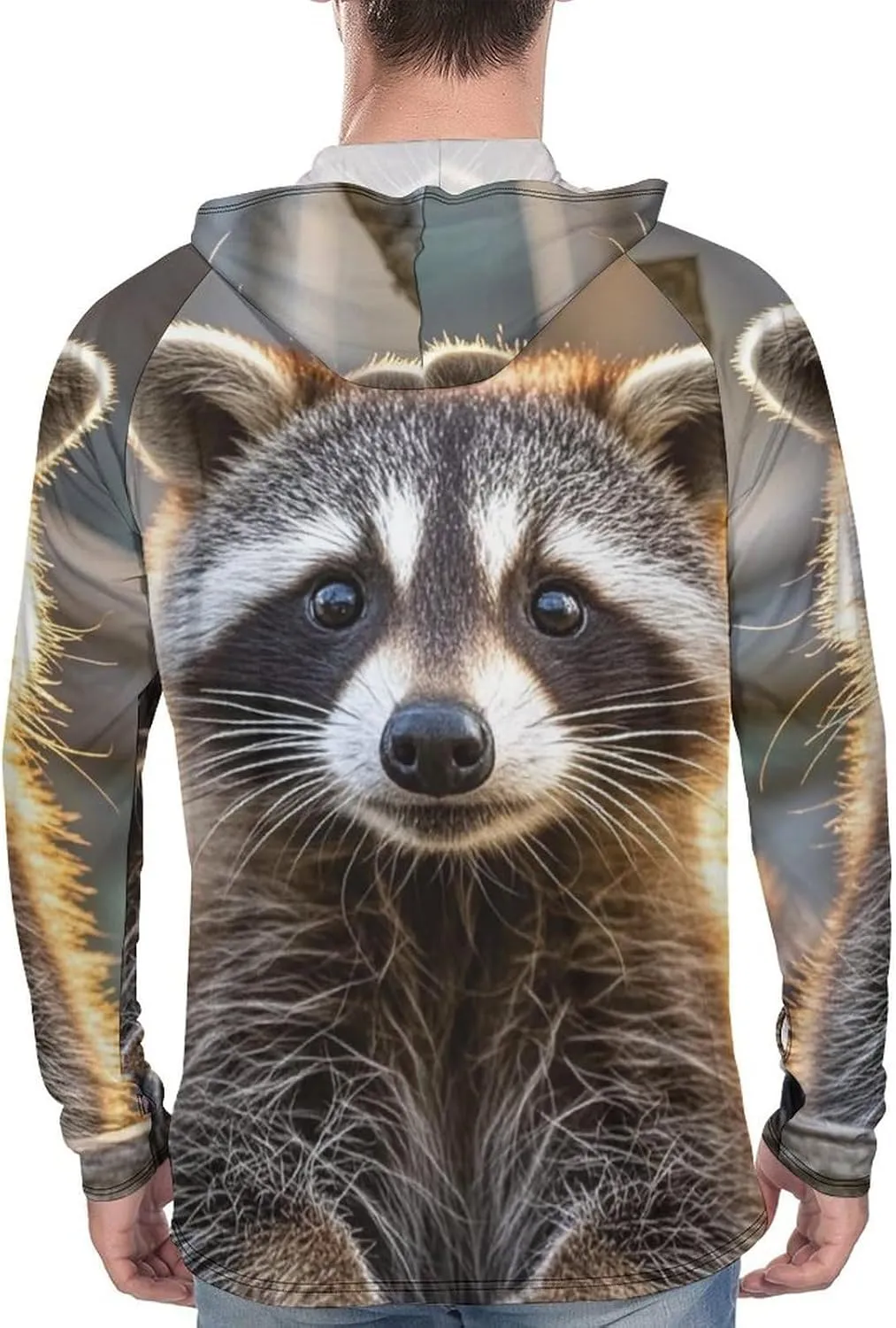 Men's UPF 50  Sun Protection Hoodie Outdoor UV Shirts Cute Raccoon Long Sleeve Quick Dry Fishing Hiking Shirt