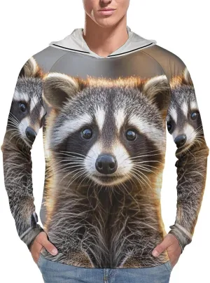 Men's UPF 50  Sun Protection Hoodie Outdoor UV Shirts Cute Raccoon Long Sleeve Quick Dry Fishing Hiking Shirt