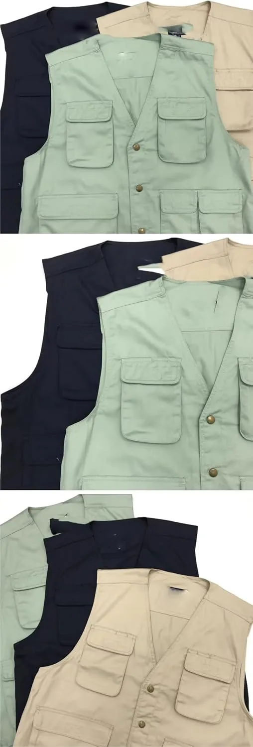 Men's Vest Male's Cotton Workwear Multi-Pocket Loose Fit Undershirt Waistcoat