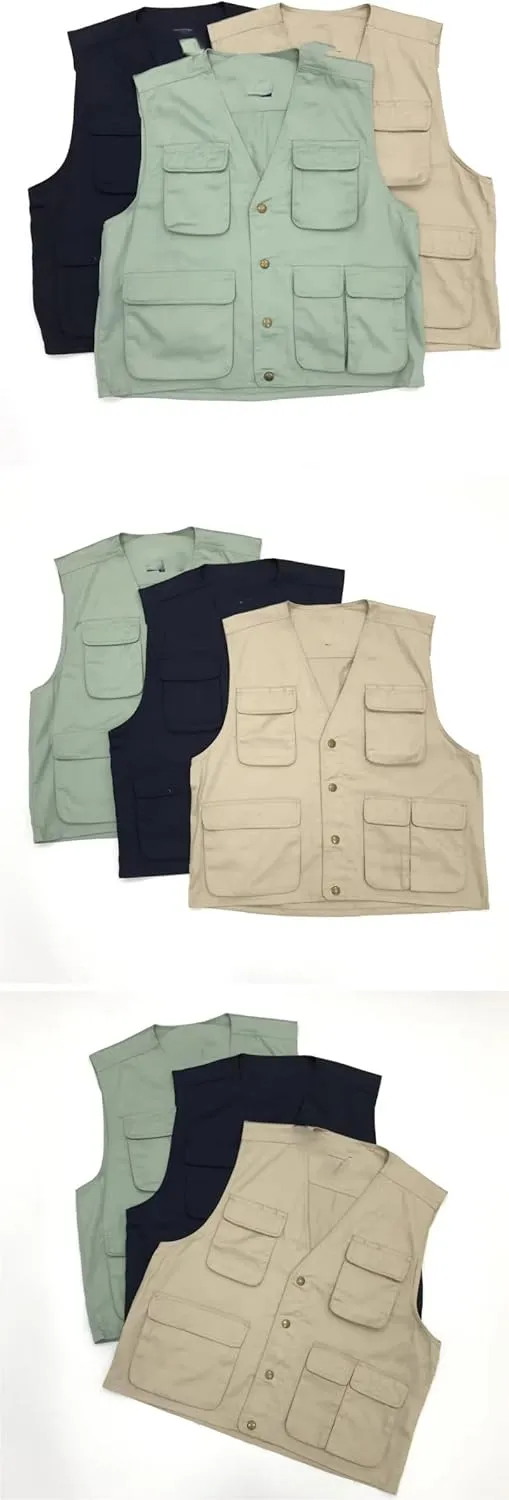 Men's Vest Male's Cotton Workwear Multi-Pocket Loose Fit Undershirt Waistcoat