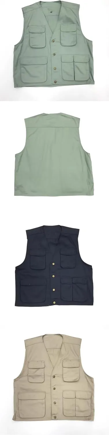 Men's Vest Male's Cotton Workwear Multi-Pocket Loose Fit Undershirt Waistcoat