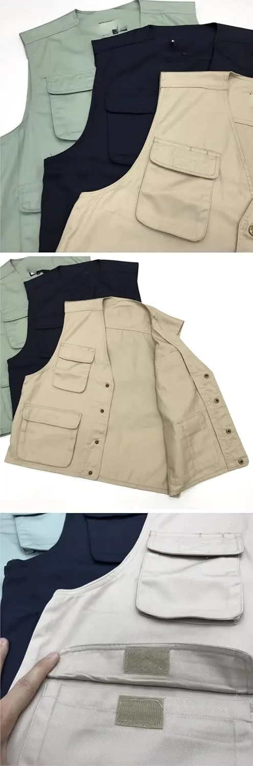 Men's Vest Male's Cotton Workwear Multi-Pocket Loose Fit Undershirt Waistcoat