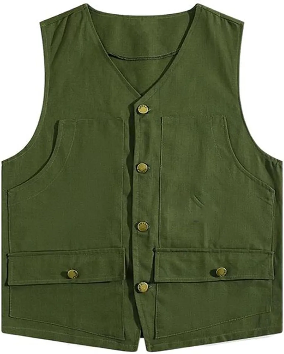 Men's Vest Male's Cotton Workwear Sleeveless Hong Kong Style Casual Undershirt Waistcoat