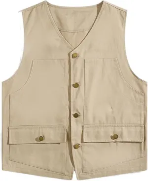 Men's Vest Male's Cotton Workwear Sleeveless Hong Kong Style Casual Undershirt Waistcoat