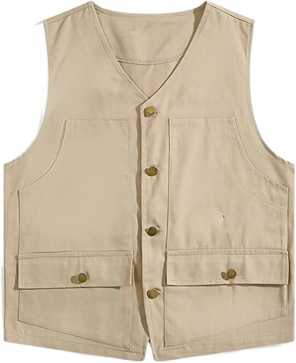 Men's Vest Male's Cotton Workwear Sleeveless Hong Kong Style Casual Undershirt Waistcoat