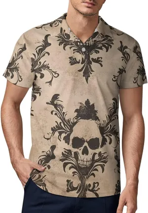 Men's Vintage Style Gothic with Skulls Polo Shirts Short Sleeve Cool Golf Shirt Quick-Dry Activewear Polos