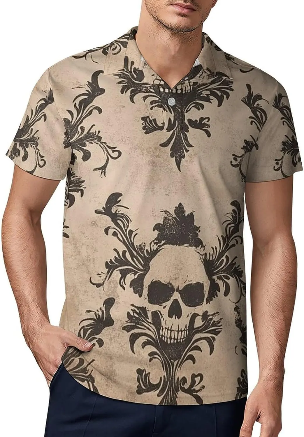 Men's Vintage Style Gothic with Skulls Polo Shirts Short Sleeve Cool Golf Shirt Quick-Dry Activewear Polos