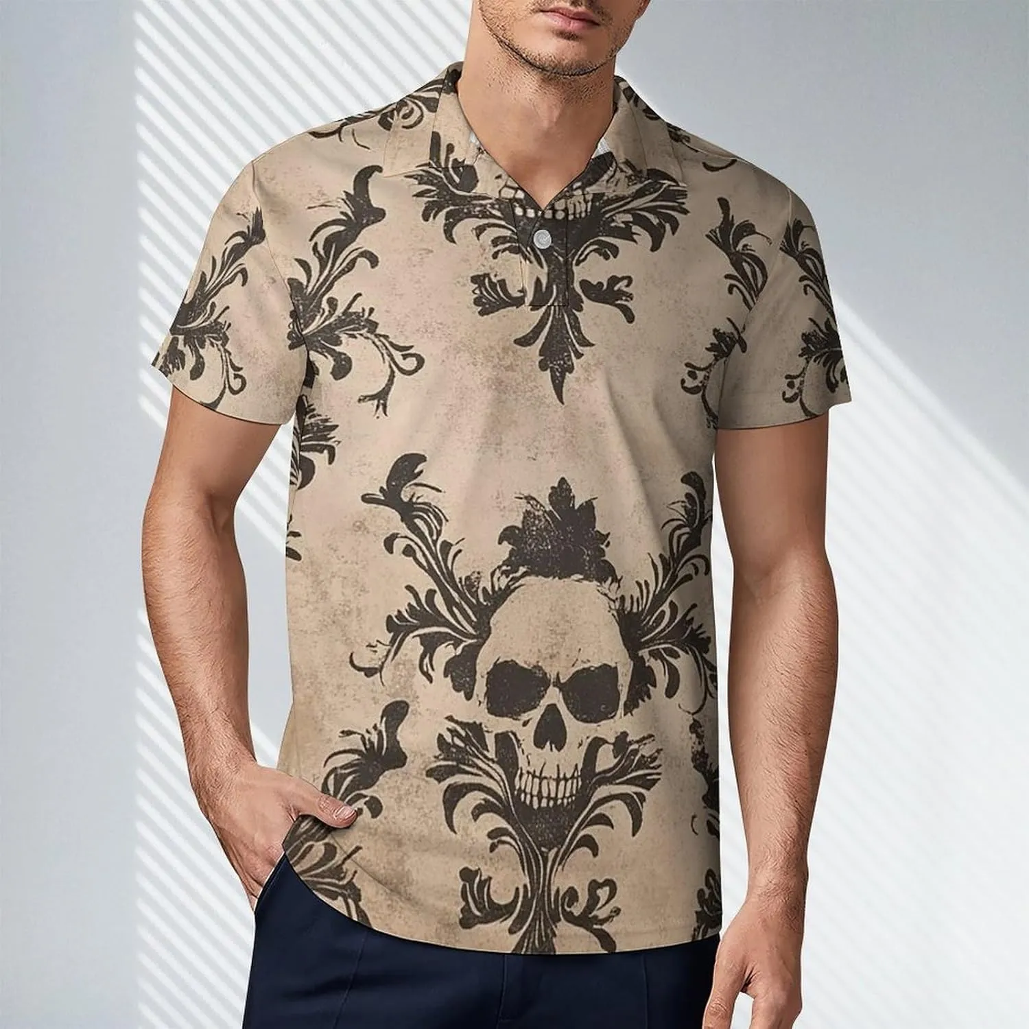 Men's Vintage Style Gothic with Skulls Polo Shirts Short Sleeve Cool Golf Shirt Quick-Dry Activewear Polos