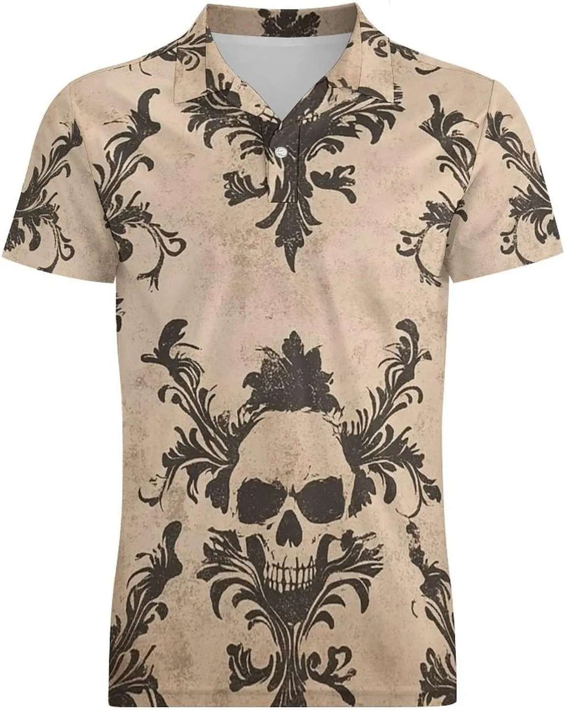 Men's Vintage Style Gothic with Skulls Polo Shirts Short Sleeve Cool Golf Shirt Quick-Dry Activewear Polos