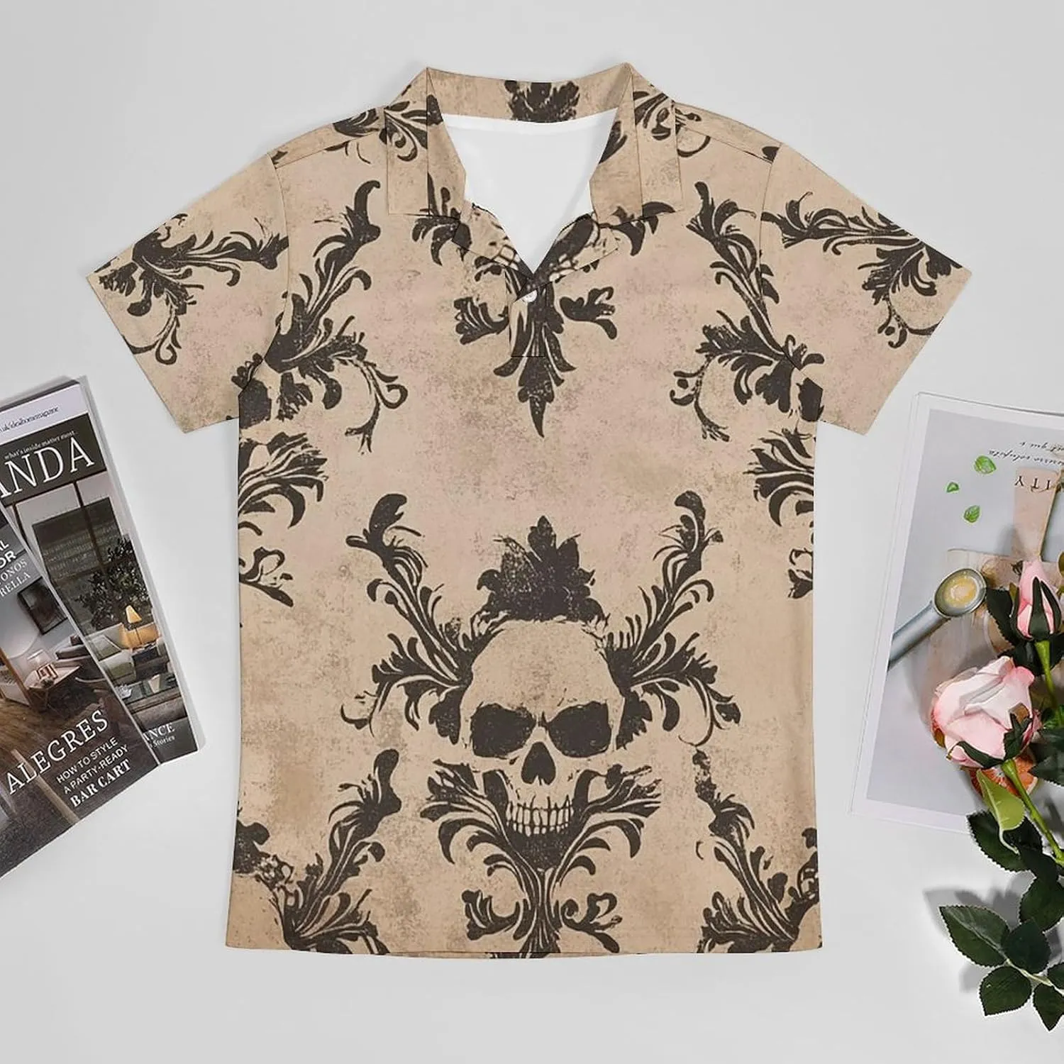 Men's Vintage Style Gothic with Skulls Polo Shirts Short Sleeve Cool Golf Shirt Quick-Dry Activewear Polos