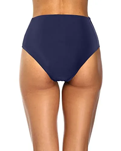 Mid High Rise Women's Sexy High Waisted Bikini Bottom-Navy Blue