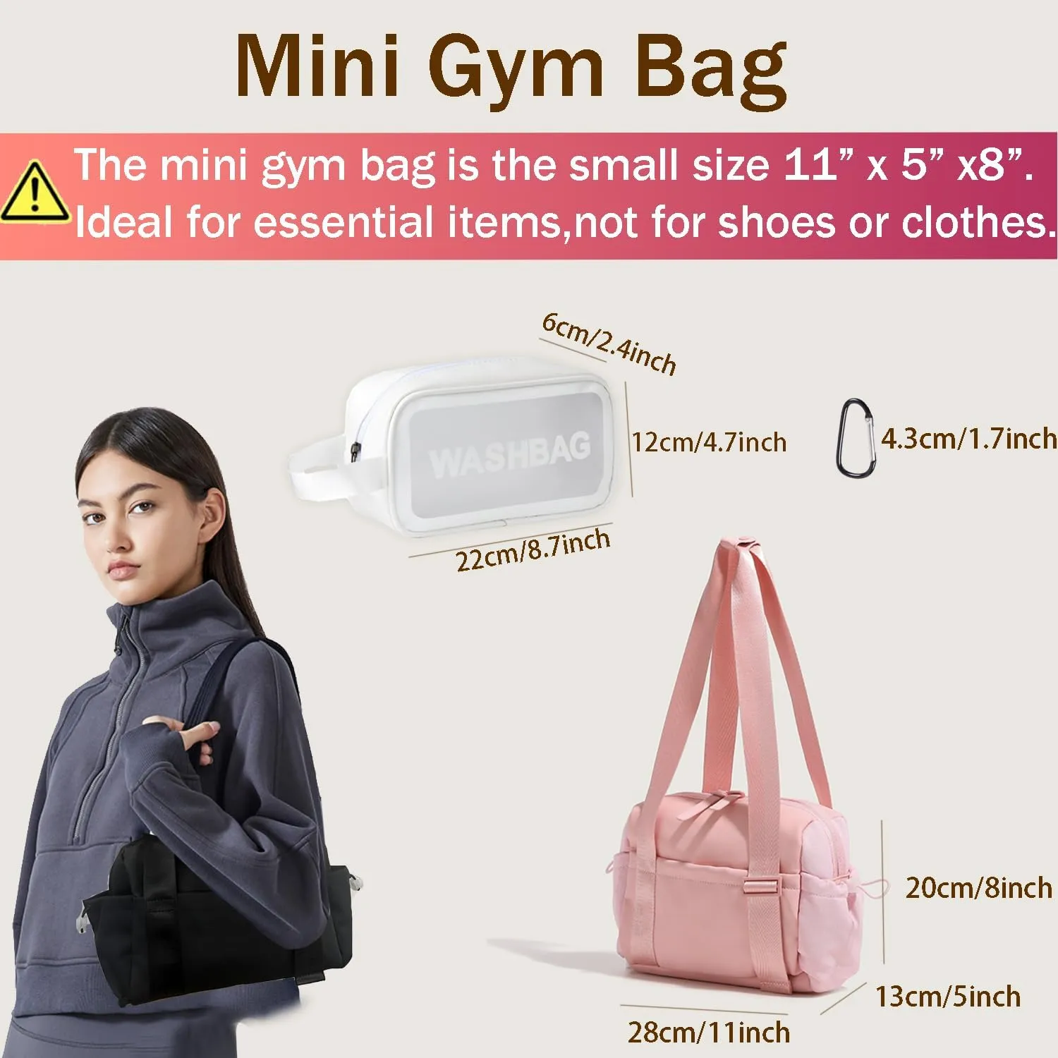 Mini Gym Bag for Women, Small Tote bag with Wet Compartment and Toiletry Bag for Yoga, Pilates, Swimming