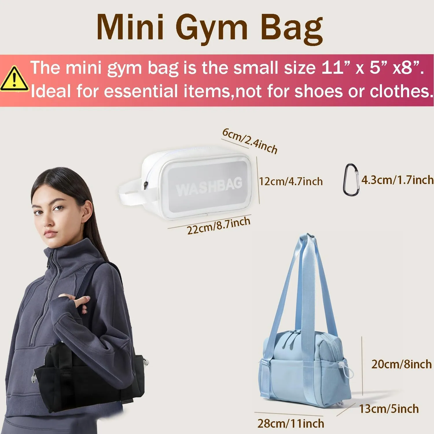 Mini Gym Bag for Women, Small Tote bag with Wet Compartment and Toiletry Bag for Yoga, Pilates, Swimming